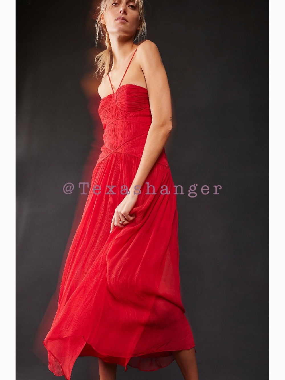 Free People + Shona Joy NWT Margot Ruched Midi Dress Size 2 Sailor Red